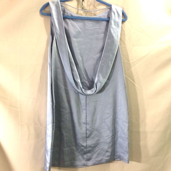 NEW Kenneth Cole NWT Blue Satin Shift Dress Size 14 Sleeveless Draped Back - Picture 5 of 6